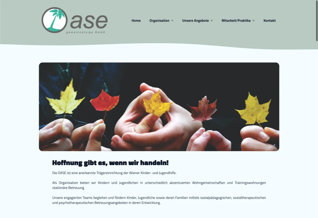 Oase webpage main home